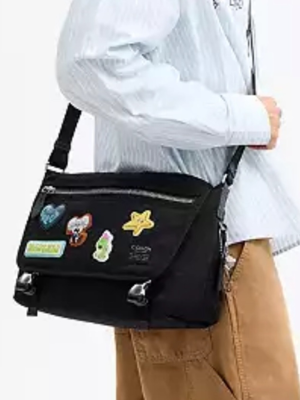 🐹🦖🐹  Coach | Brain Dead Lane Messenger In Signature Nylon With Patches 🐹🦖🐹 NWT - Picture 8 of 16